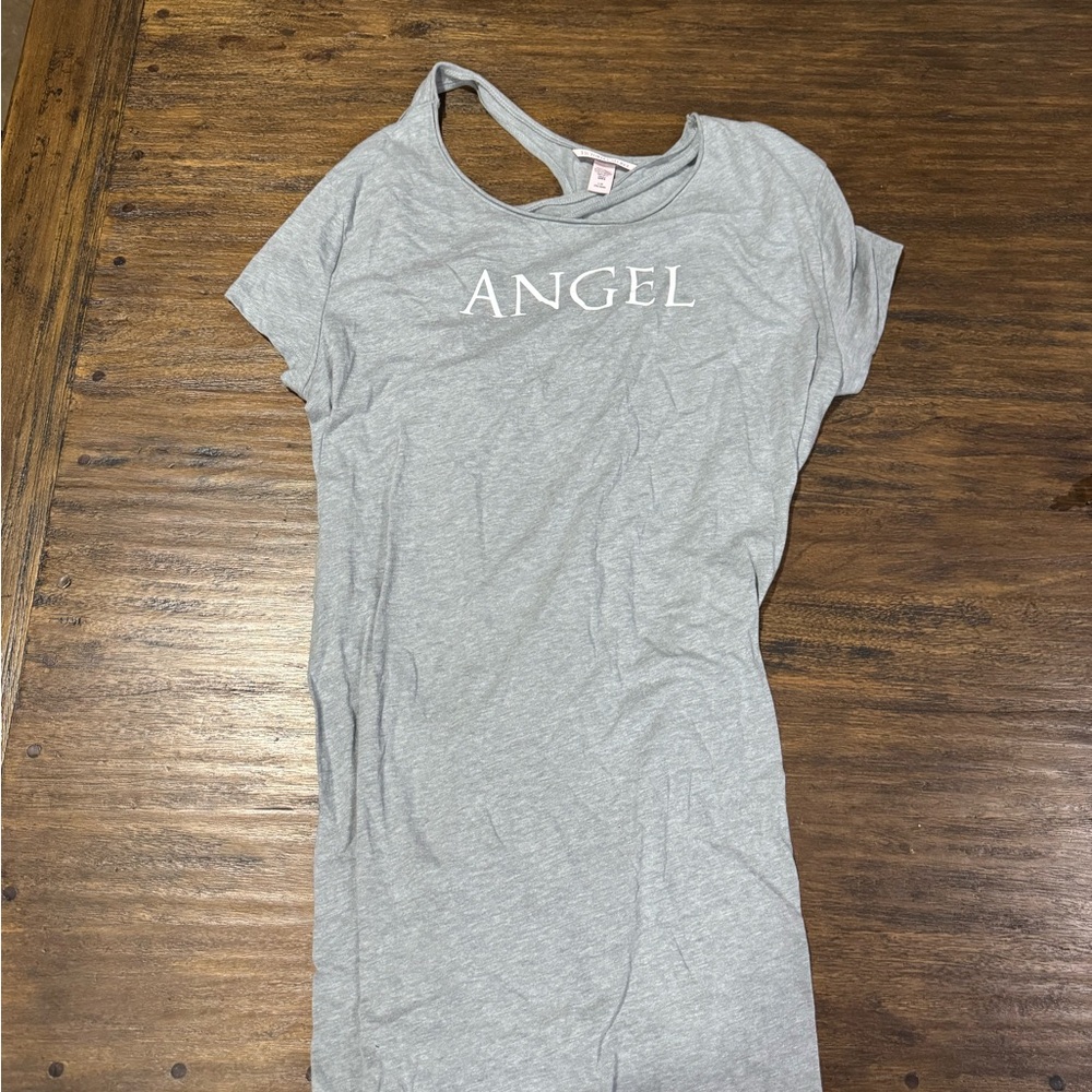 Gray Pajama T-shirt with Crew Neck and Cuffed Sleeves